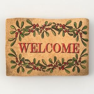 Welcome Holly Leaf Coir Mat Christmas Holiday Winter New Without Tags Festive